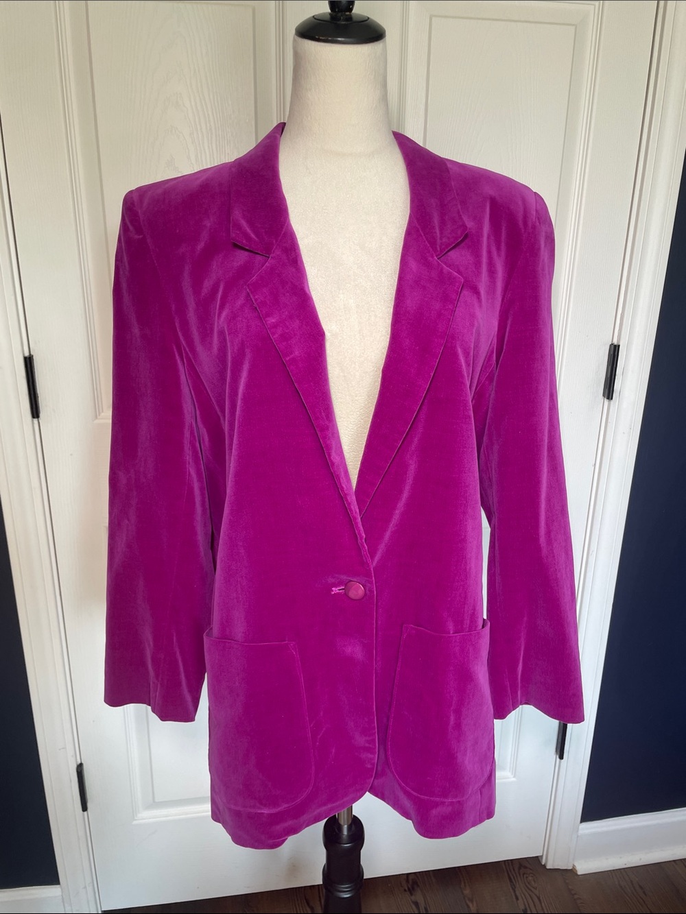 Vintage 80s College Town Cotton Japan Purple Velvet Blazer Jacket Size Medium